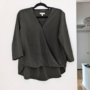 Prologue Dark Olive Green Draped 3/4 Sleeve Shirt
